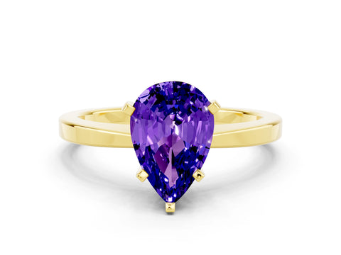 Yellow gold Pear Cut Tanzanite Solitaire Engagement Ring with Classic Band and Four-Prong Setting_24