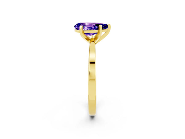 Yellow gold Pear Cut Tanzanite Solitaire Engagement Ring with Classic Band and Four-Prong Setting
