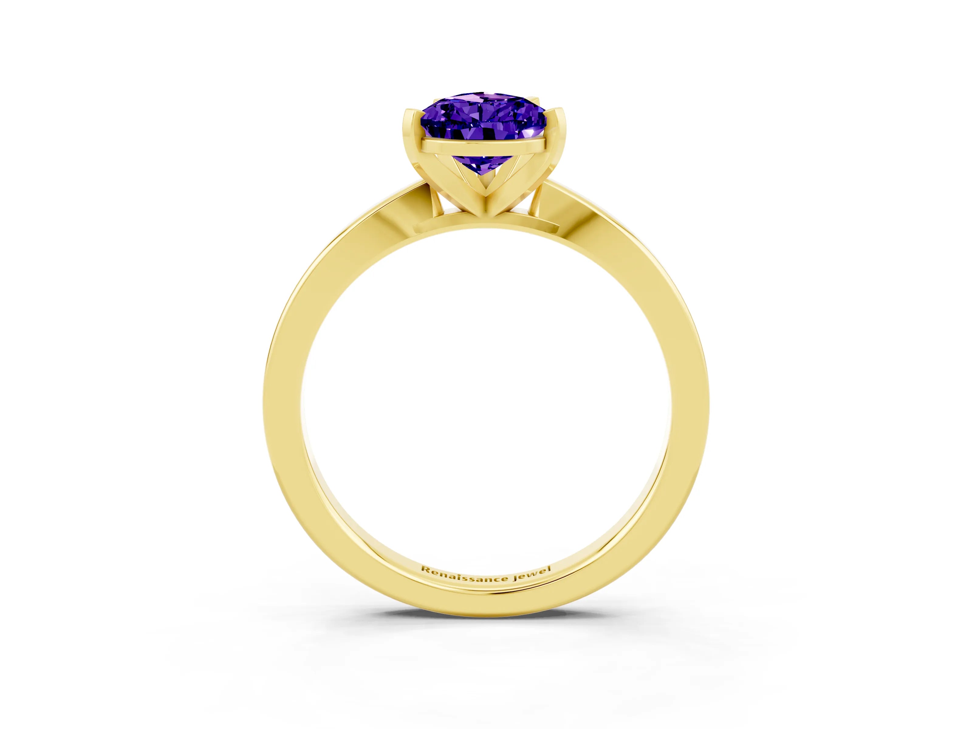 Yellow gold Pear Cut Tanzanite Solitaire Engagement Ring with Classic Band and Four-Prong Setting_27