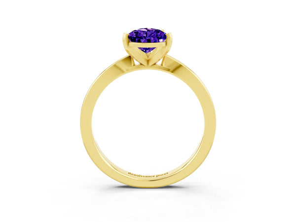 Yellow gold Pear Cut Tanzanite Solitaire Engagement Ring with Classic Band and Four-Prong Setting