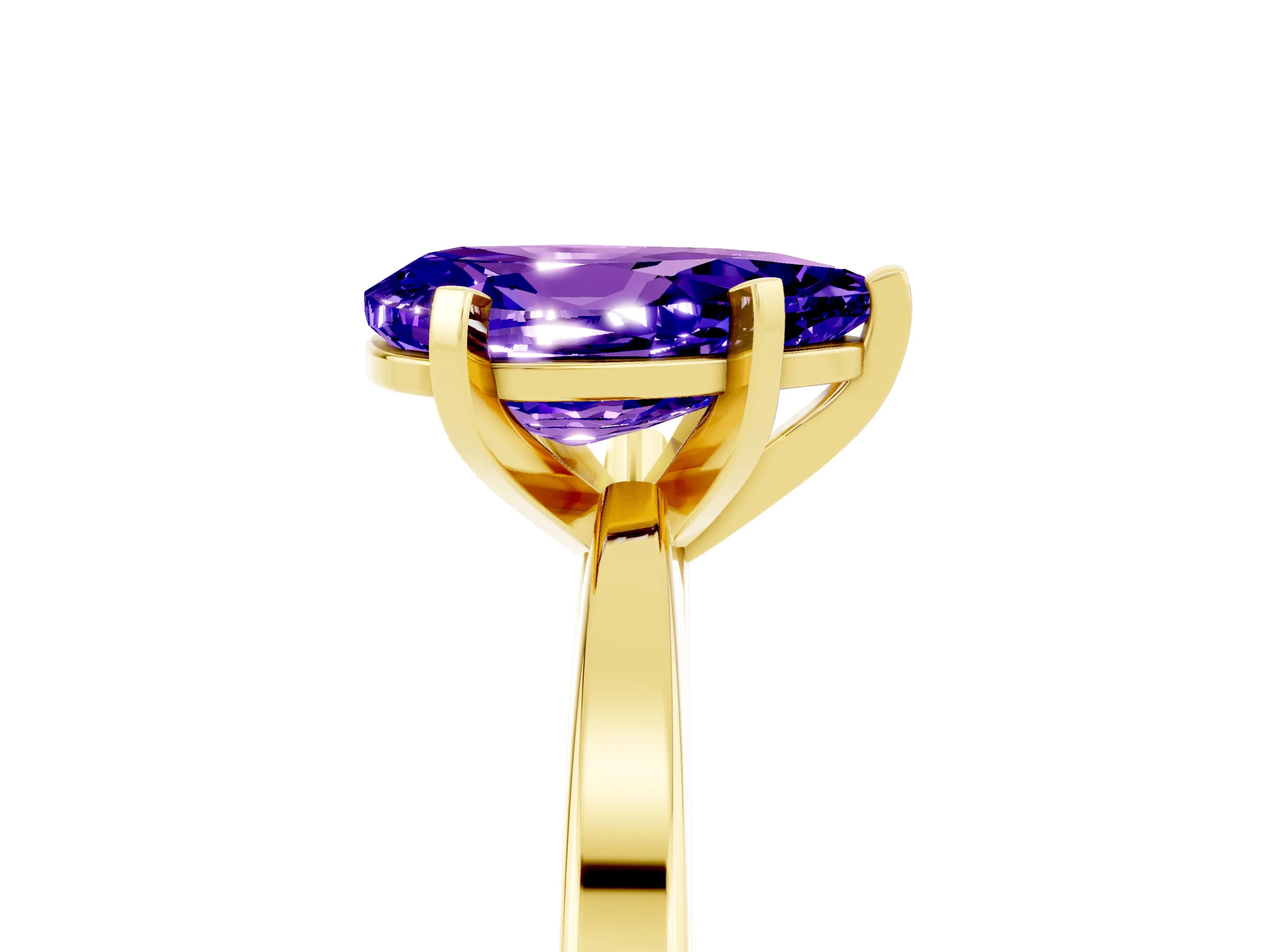 Yellow gold Pear Cut Tanzanite Solitaire Engagement Ring with Classic Band and Four-Prong Setting_29