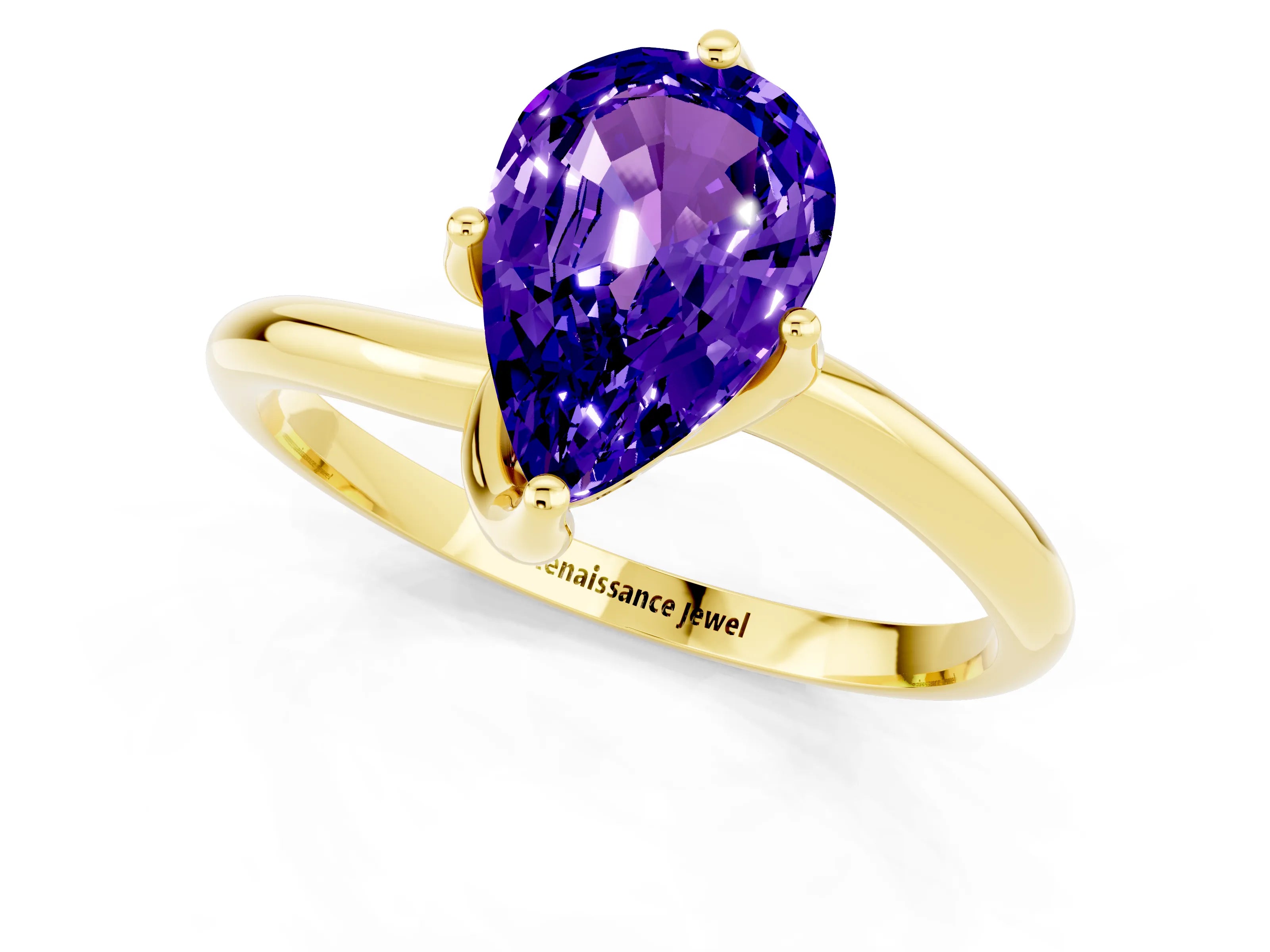 Yellow gold Pear Cut Tanzanite Solitaire Engagement Ring with Four-Prong Setting and Classic Band_13