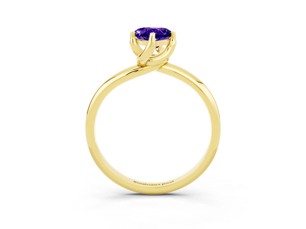 Yellow gold Pear Cut Tanzanite Solitaire Engagement Ring with Four-Prong Setting and Classic Band