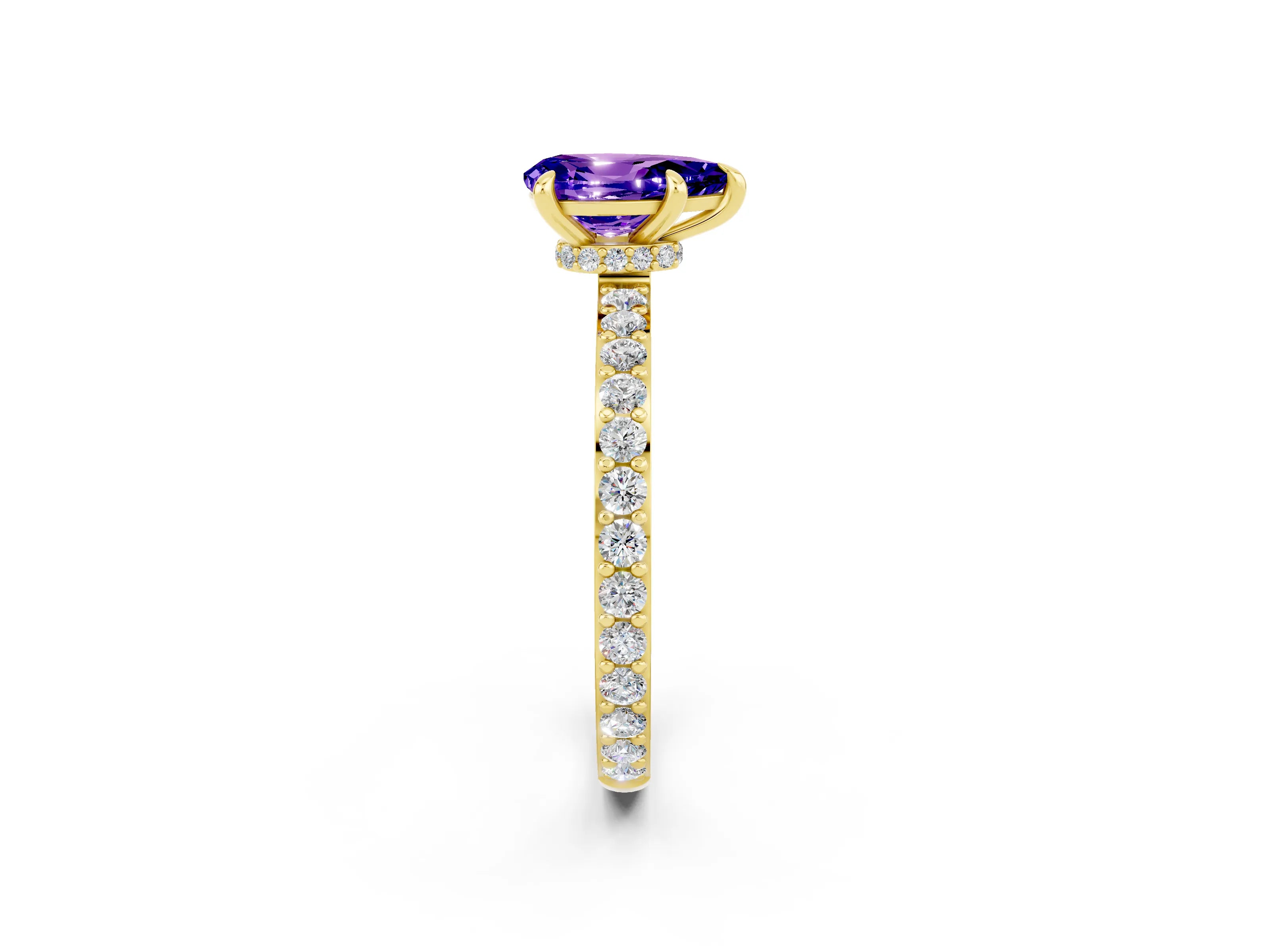 Yellow gold Pear Cut Tanzanite Solitaire Engagement Ring with Pavé Band and Four-Prong Setting_2