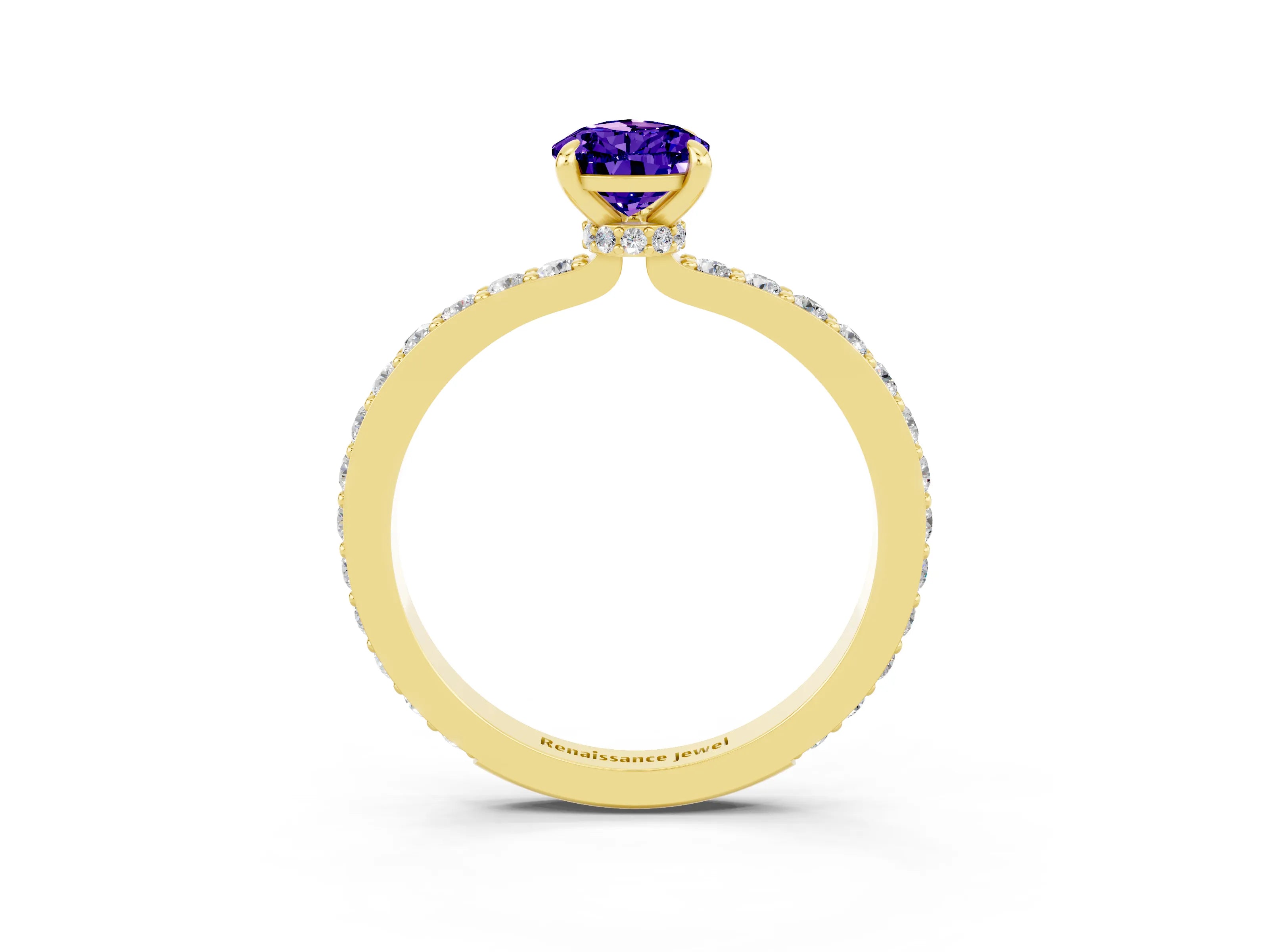 Yellow gold Pear Cut Tanzanite Solitaire Engagement Ring with Pavé Band and Four-Prong Setting_3