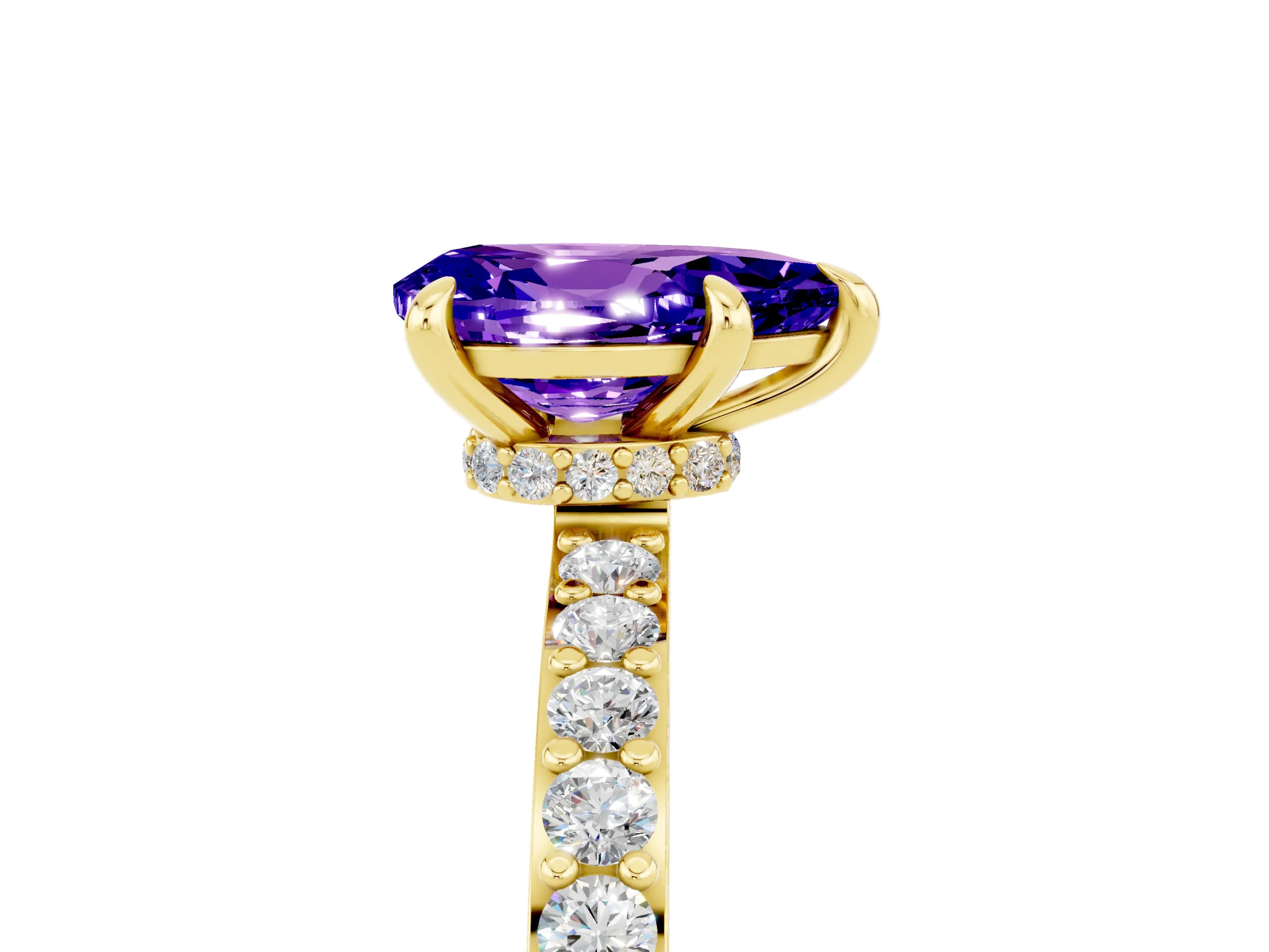 Yellow gold Pear Cut Tanzanite Solitaire Engagement Ring with Pavé Band and Four-Prong Setting_5