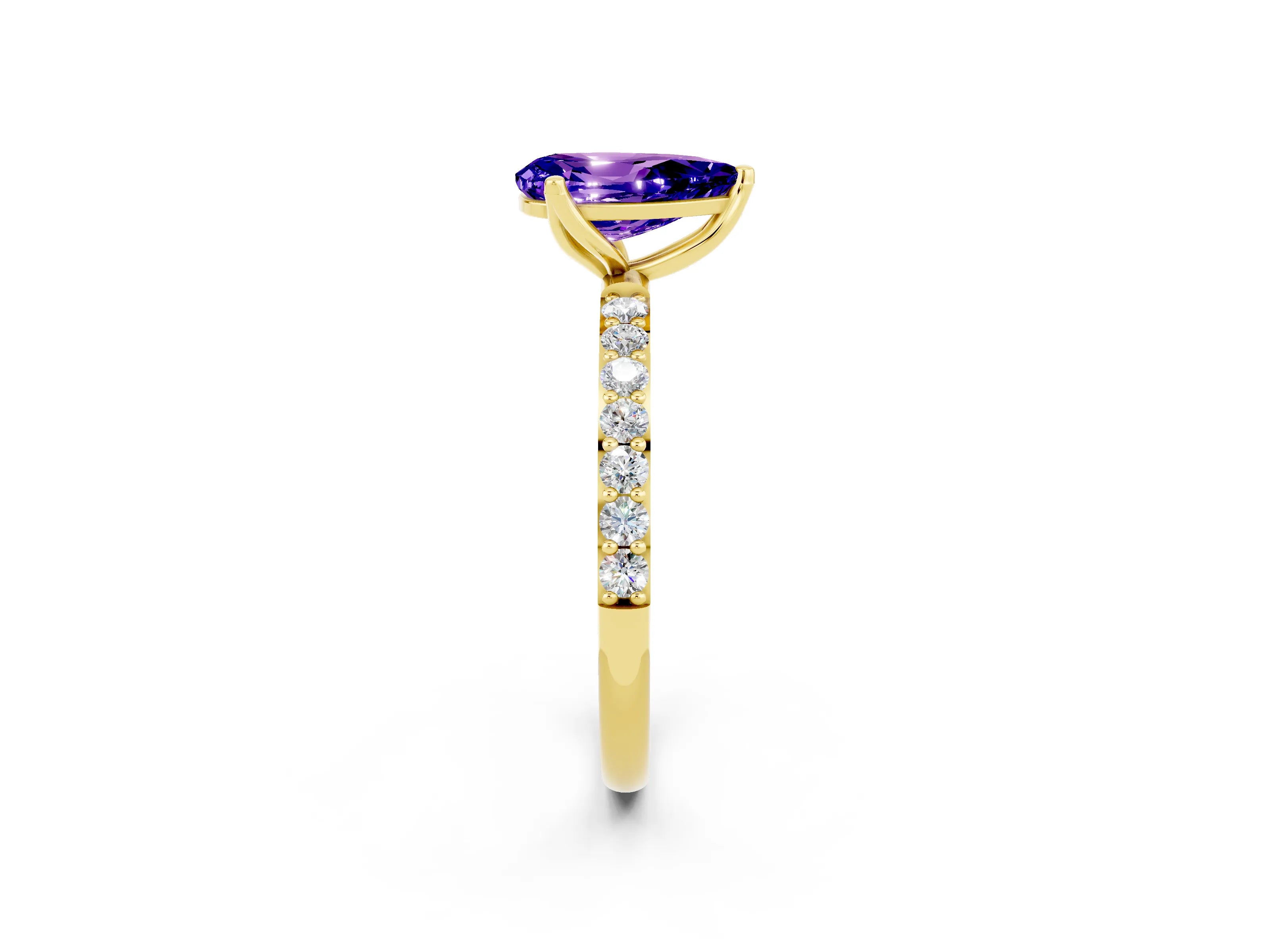 Yellow gold Pear Cut Tanzanite Solitaire Engagement Ring with Pavé Band and Prong Setting_2