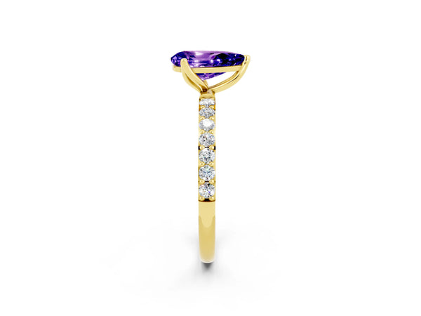 Yellow gold Pear Cut Tanzanite Solitaire Engagement Ring with Round  Pavé Band and Prong Setting