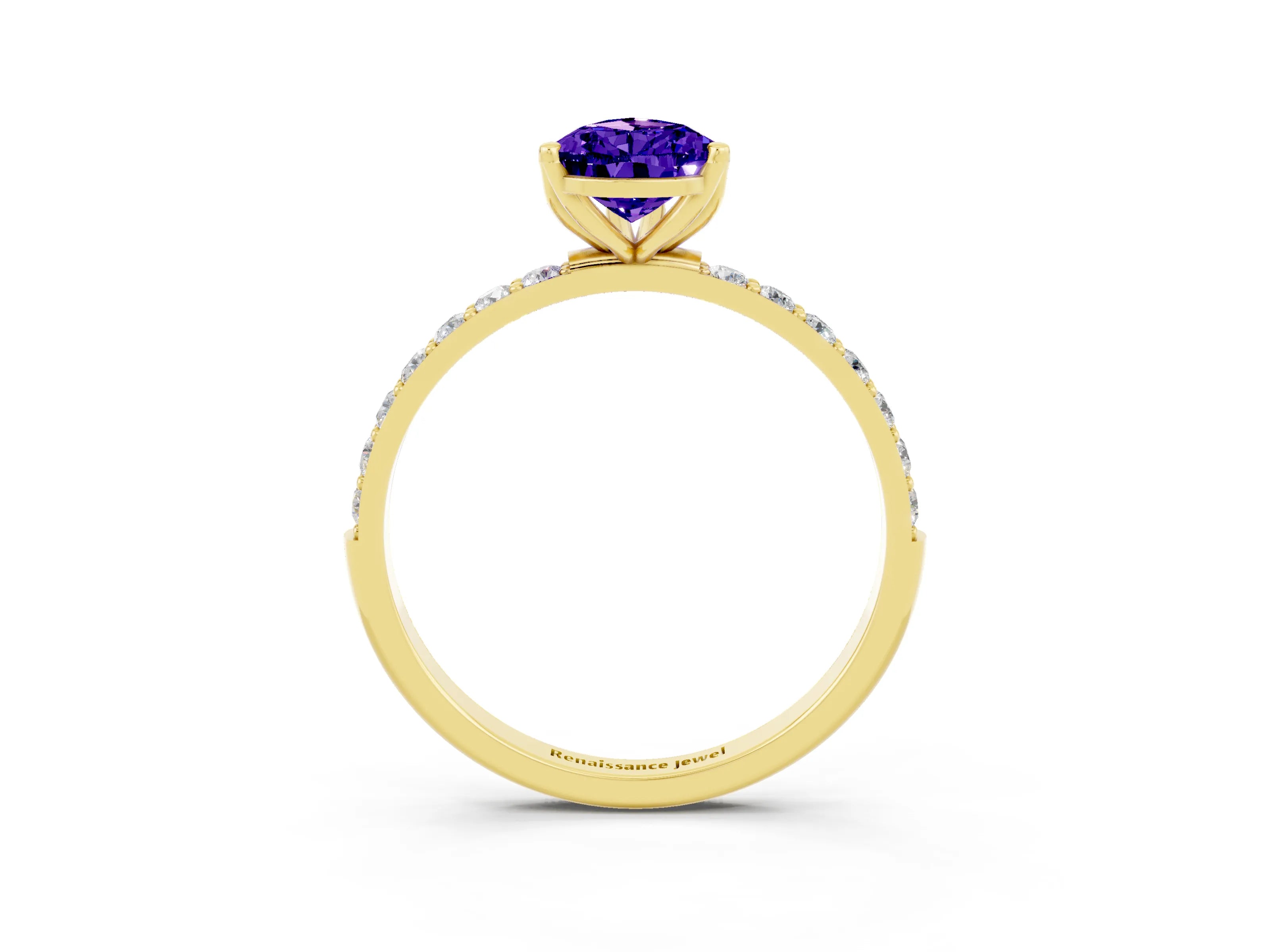 Yellow gold Pear Cut Tanzanite Solitaire Engagement Ring with Pavé Band and Prong Setting_3