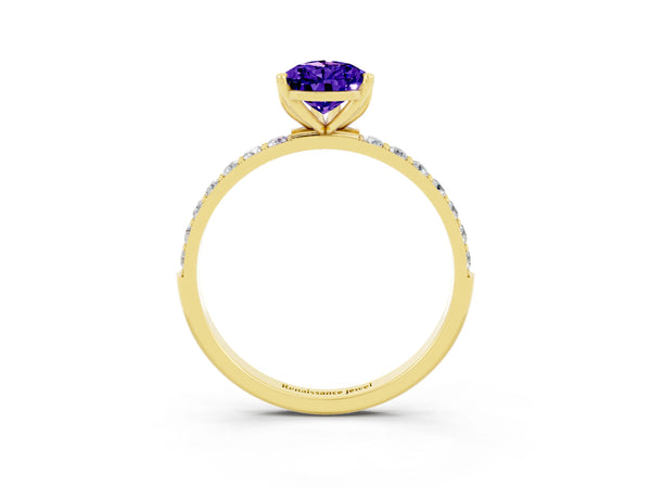 Yellow gold Pear Cut Tanzanite Solitaire Engagement Ring with Round  Pavé Band and Prong Setting