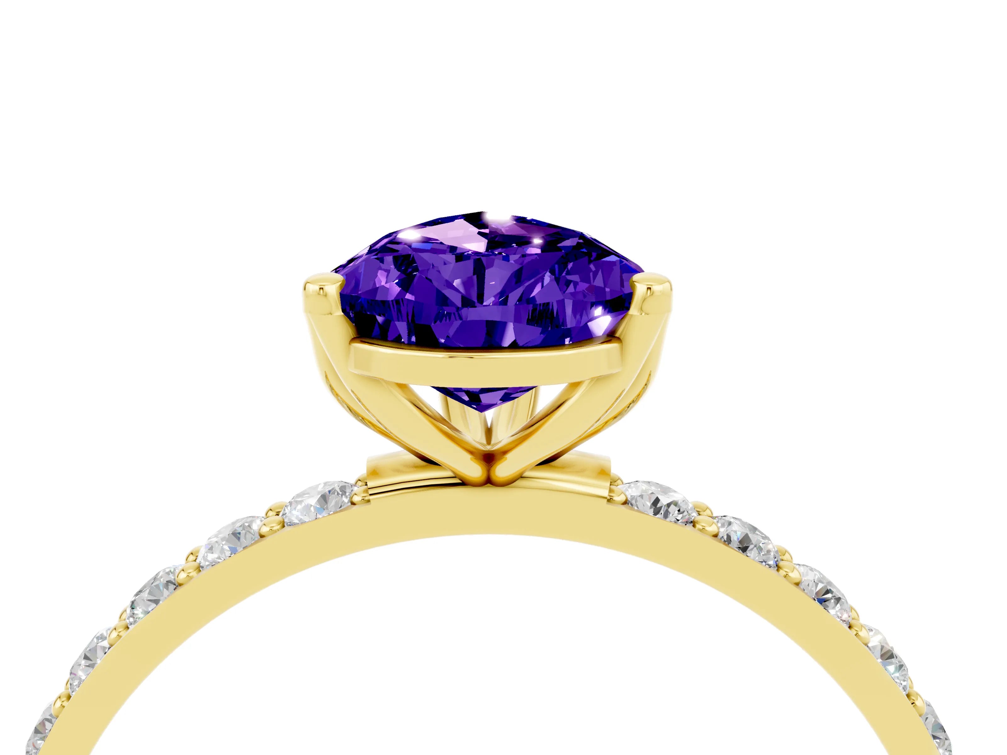 Yellow gold Pear Cut Tanzanite Solitaire Engagement Ring with Pavé Band and Prong Setting_4