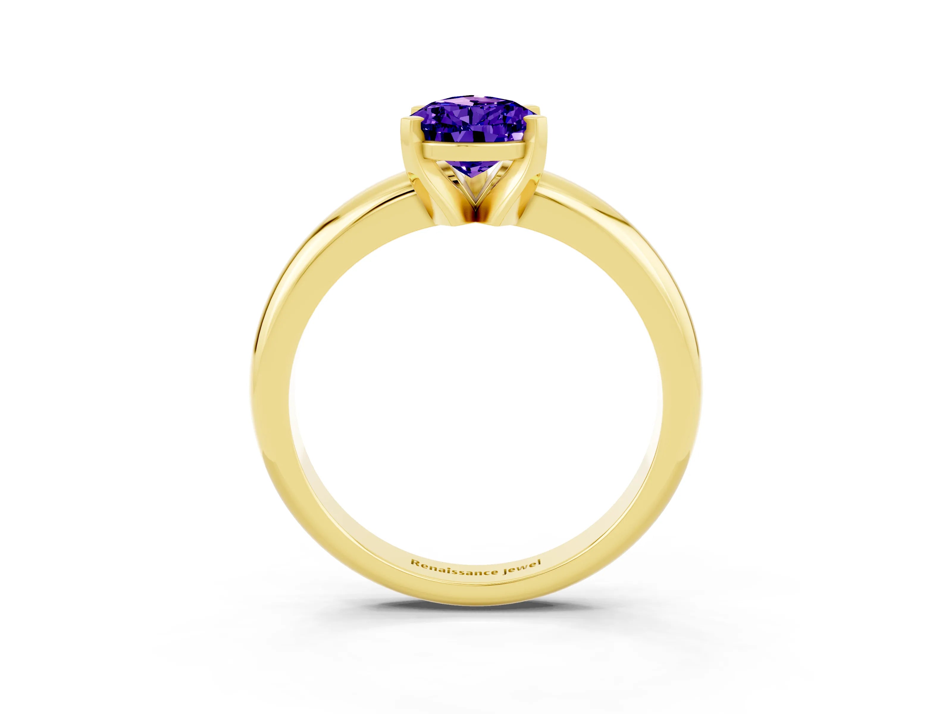Yellow gold Pear Cut Tanzanite Solitaire Engagement Ring with Round Band and Four-Prong Setting_3