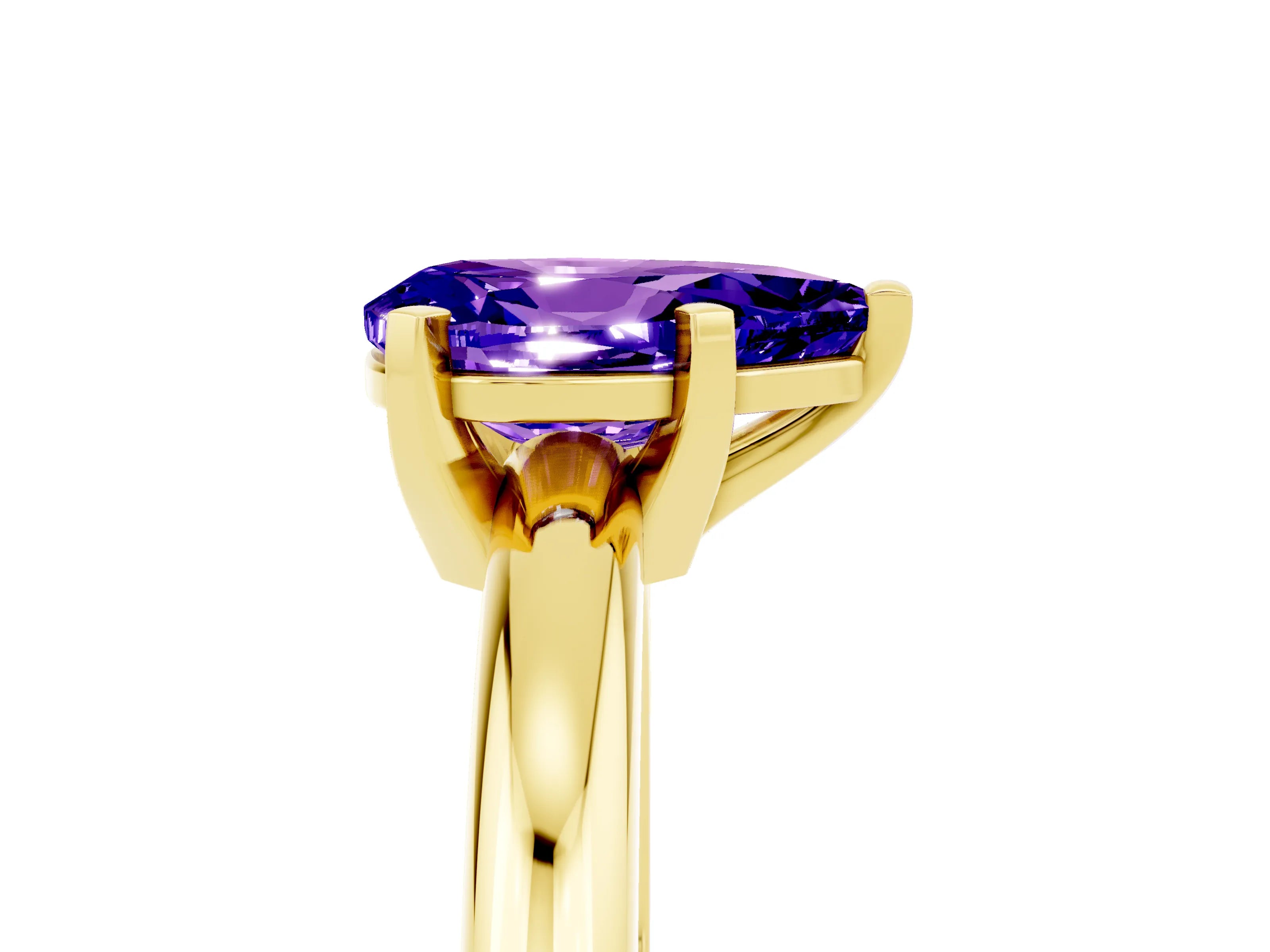 Yellow gold Pear Cut Tanzanite Solitaire Engagement Ring with Round Band and Four-Prong Setting_5