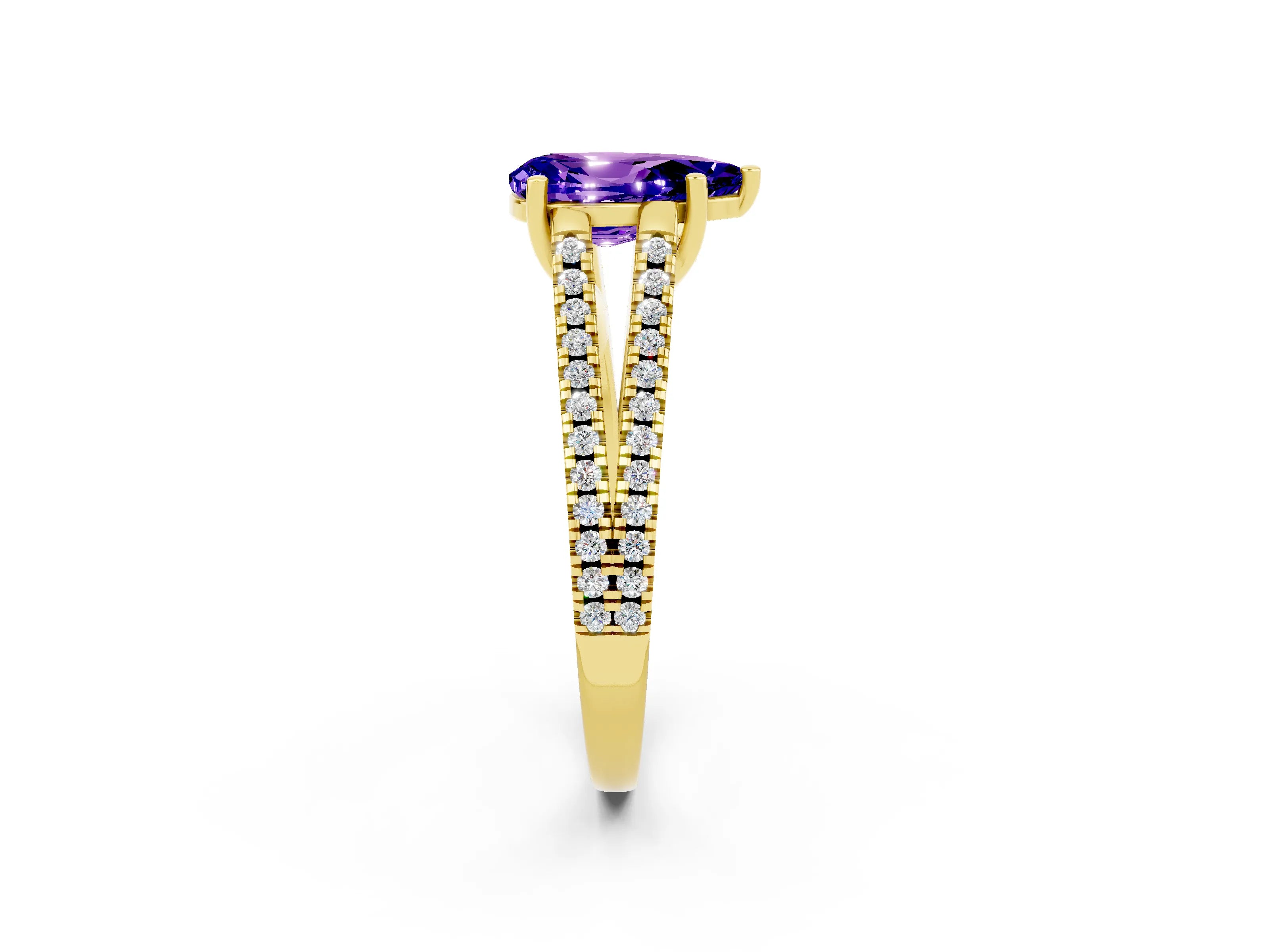 Yellow gold Pear Cut Tanzanite Solitaire Engagement Ring with Split Shank Pavé Band_2