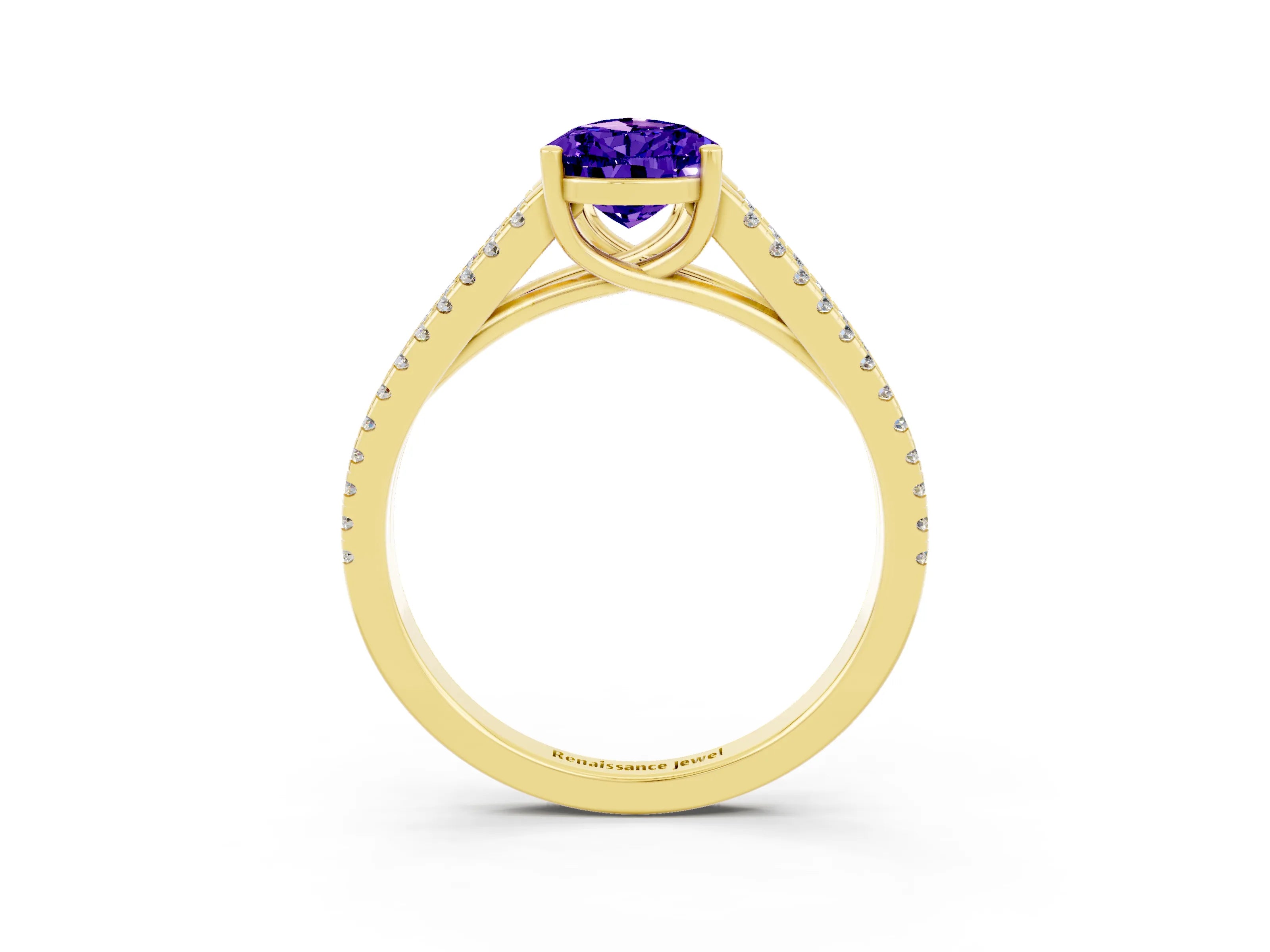 Yellow gold Pear Cut Tanzanite Solitaire Engagement Ring with Split Shank Pavé Band_3