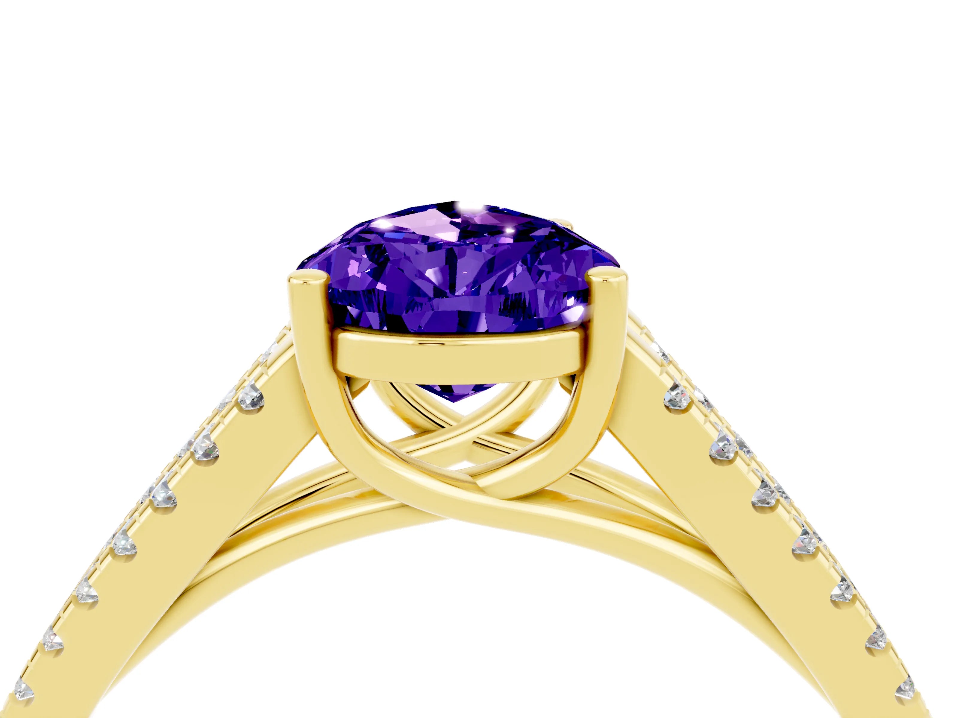 Yellow gold Pear Cut Tanzanite Solitaire Engagement Ring with Split Shank Pavé Band_4