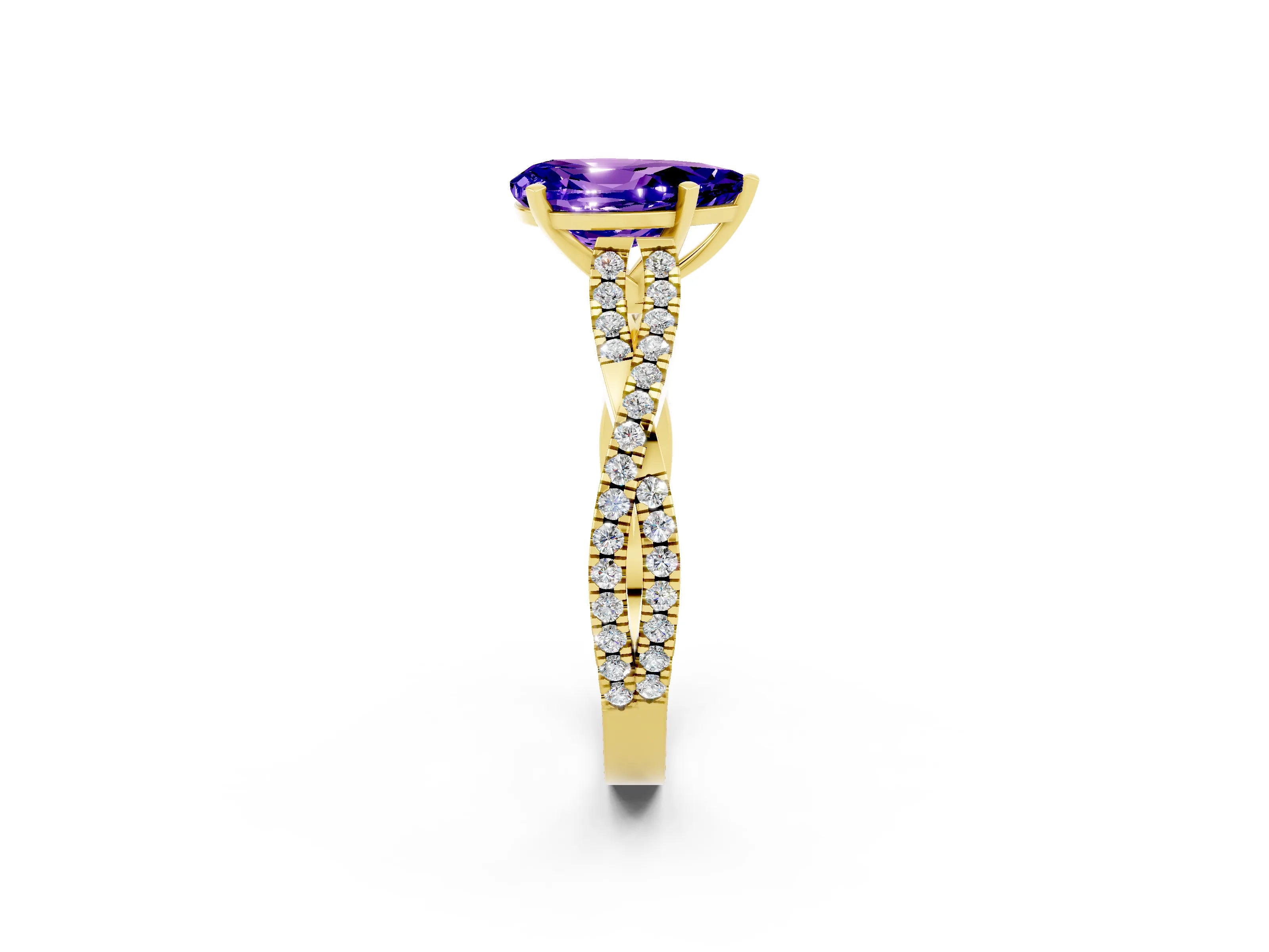 Yellow gold Pear Cut Tanzanite Solitaire Engagement Ring with Twisted Pavé Band and Four-Prong Setting_2