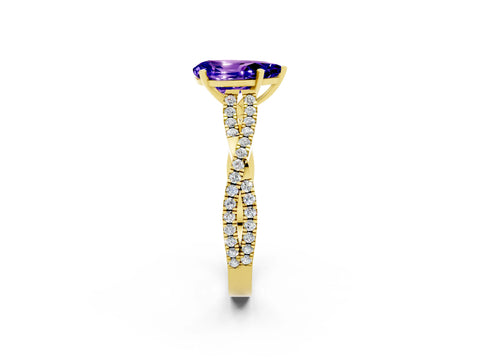 Yellow gold Pear Cut Tanzanite Solitaire Engagement Ring with Twisted Pavé Band and Four-Prong Setting_2