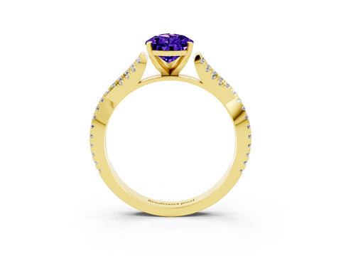 Yellow gold Pear Cut Tanzanite Solitaire Engagement Ring with Twisted Pavé Band and Four-Prong Setting_3