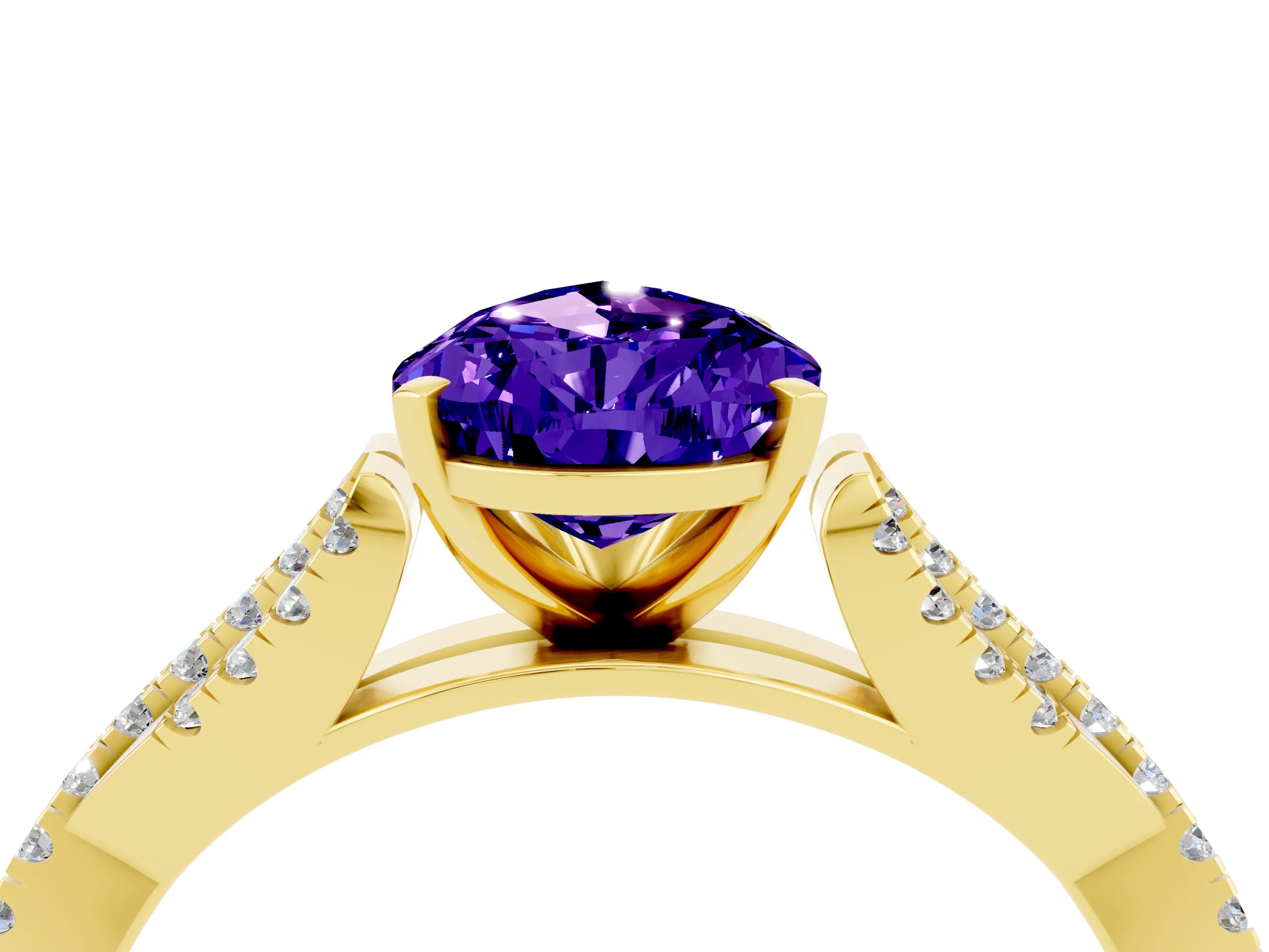 Yellow gold Pear Cut Tanzanite Solitaire Engagement Ring with Twisted Pavé Band and Four-Prong Setting_4