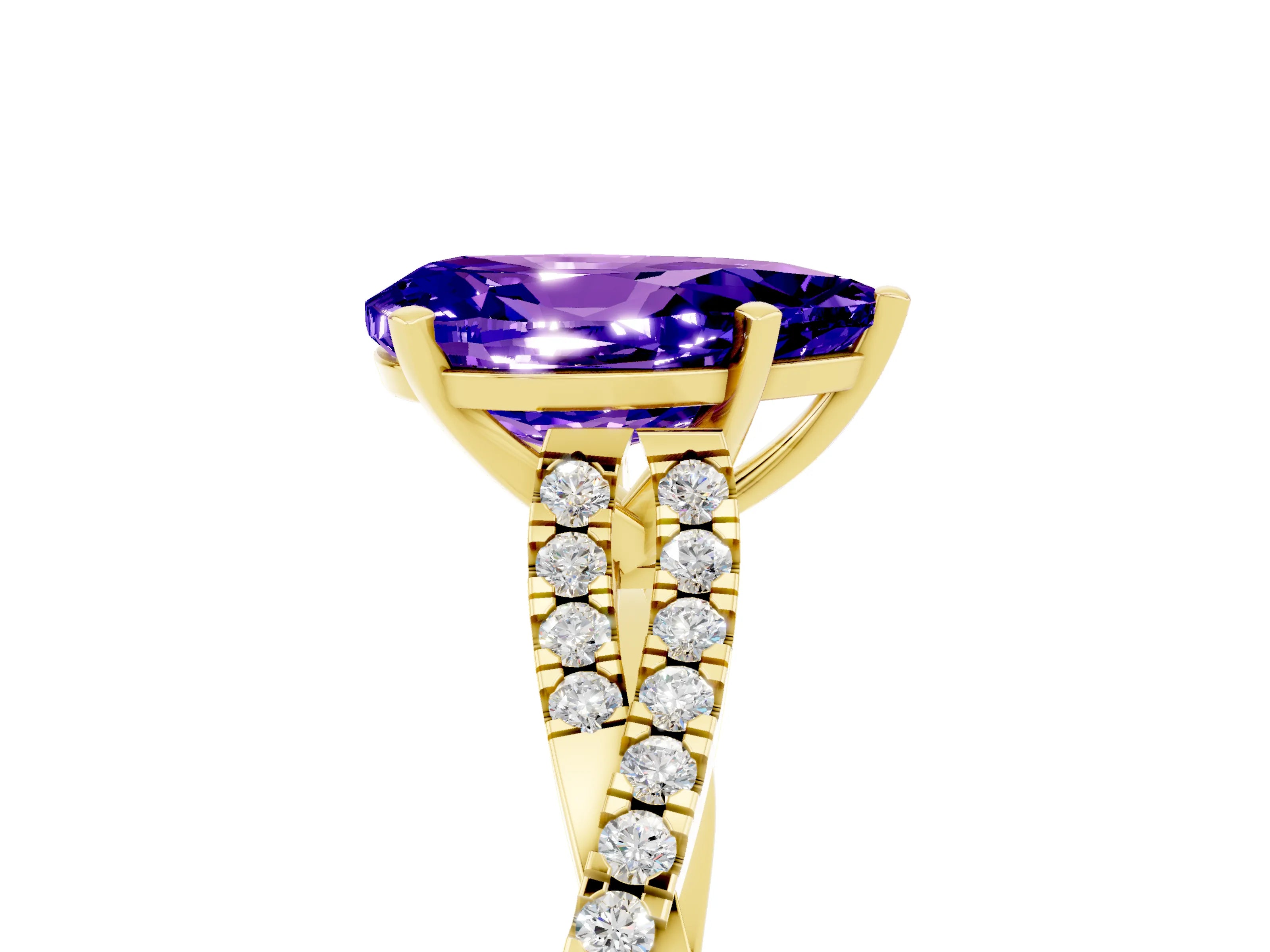 Yellow gold Pear Cut Tanzanite Solitaire Engagement Ring with Twisted Pavé Band and Four-Prong Setting_5