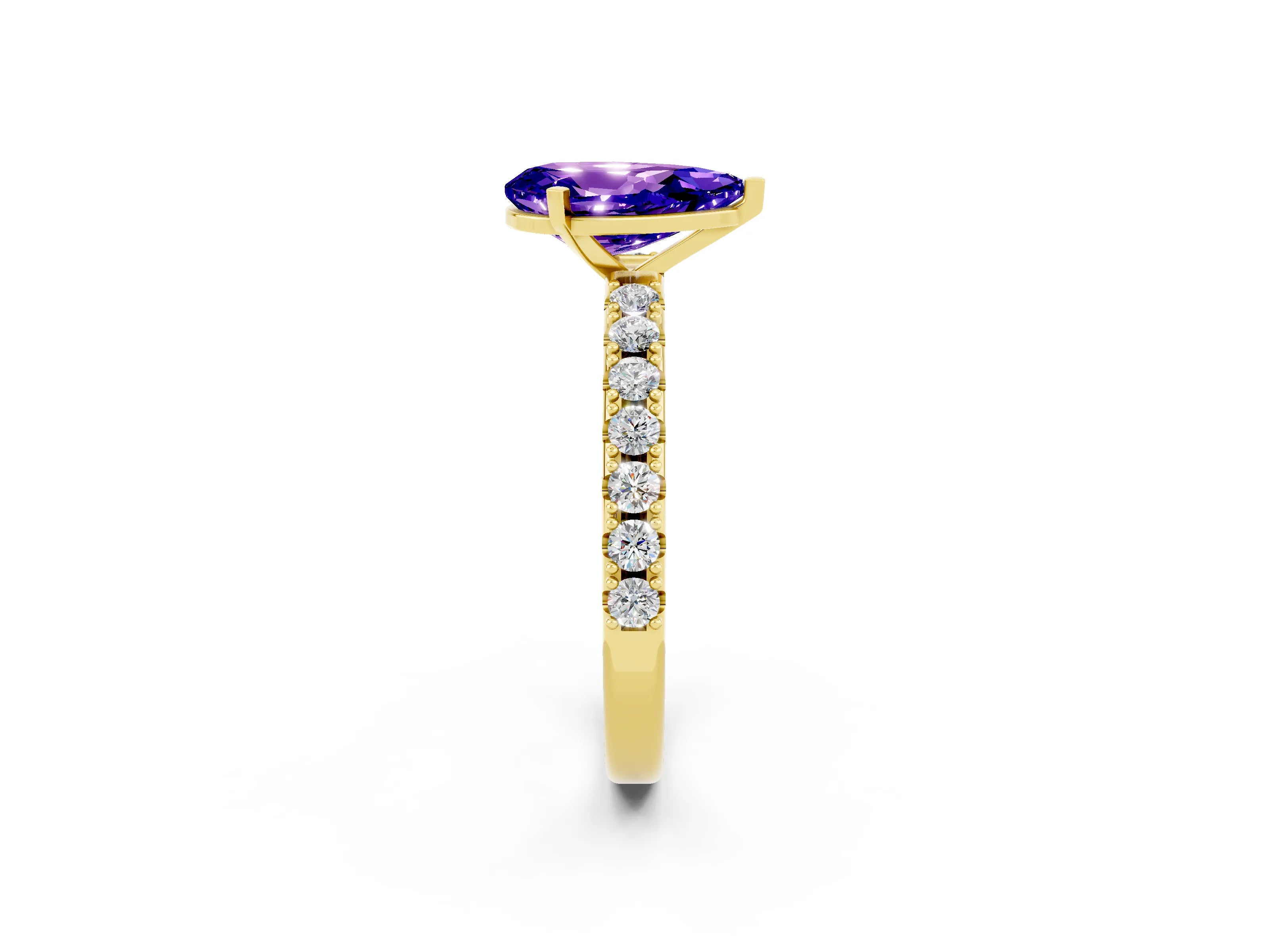 Yellow gold Pear Cut Tanzanite Solitaire Pavé Band with Four-Prong Setting_2