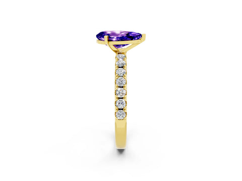 Yellow gold Pear Cut Tanzanite Solitaire Pavé Band with Four-Prong Setting_2