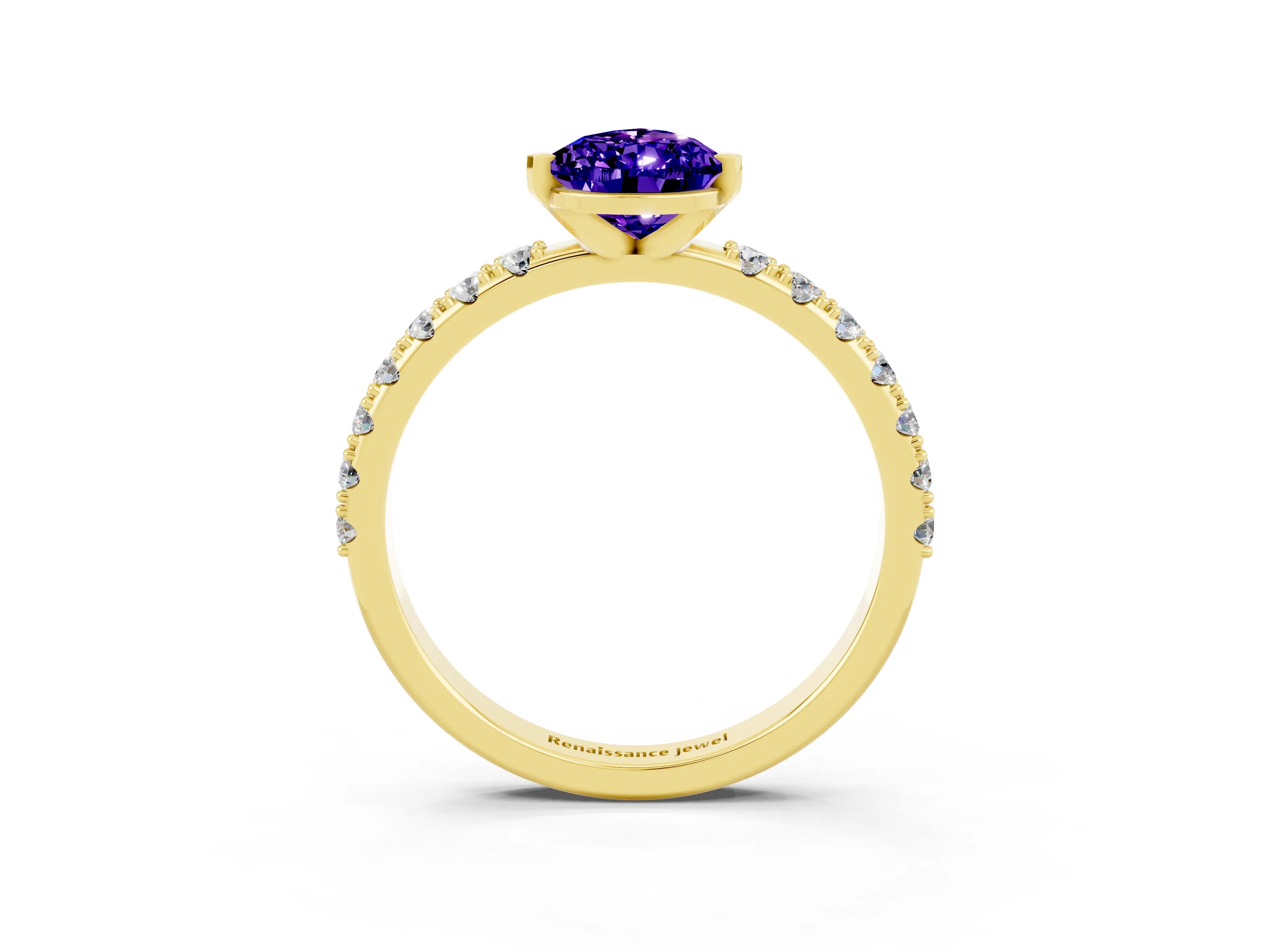 Yellow gold Pear Cut Tanzanite Solitaire Pavé Band with Four-Prong Setting_3