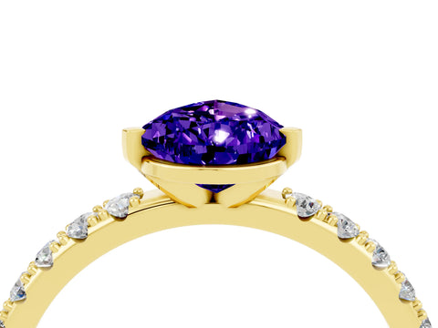Yellow gold Pear Cut Tanzanite Solitaire Pavé Band with Four-Prong Setting_4