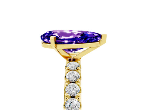 Yellow gold Pear Cut Tanzanite Solitaire Pavé Band with Four-Prong Setting_5