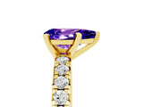 Yellow gold Pear Cut Tanzanite Solitaire Pavé Engagement Ring with Round Band and Prong Setting_17