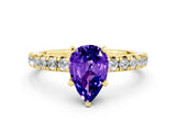Yellow gold Pear Cut Tanzanite Solitaire Pavé Engagement Ring with Round Band and Prong Setting_66