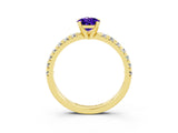Yellow gold Pear Cut Tanzanite Solitaire Pavé Engagement Ring with Round Band and Prong Setting_69