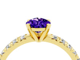 Yellow gold Pear Cut Tanzanite Solitaire Pavé Engagement Ring with Round Band and Prong Setting_70