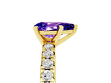 Yellow gold Pear Cut Tanzanite Solitaire Pavé Engagement Ring with Round Band and Prong Setting_71