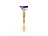 Yellow gold Pear Cut Tanzanite Solitaire Ring with Cathedral Setting and Pavé Band_2