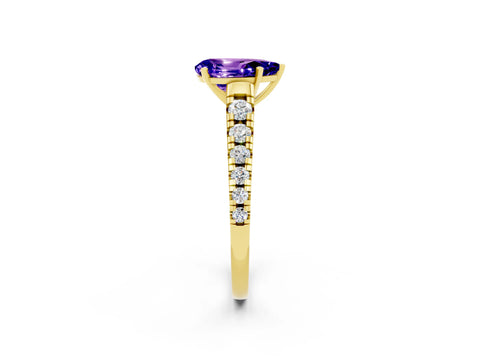 Yellow gold Pear Cut Tanzanite Solitaire Ring with Cathedral Setting and Pavé Band_2