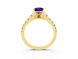 Yellow gold Pear Cut Tanzanite Solitaire Ring with Cathedral Setting and Pavé Band_3