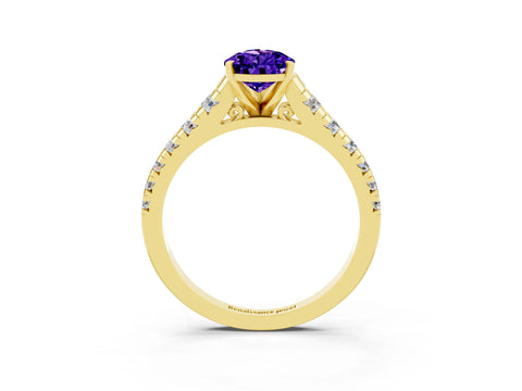 Yellow gold Pear Cut Tanzanite Solitaire Ring with Cathedral Setting and Pavé Band_3