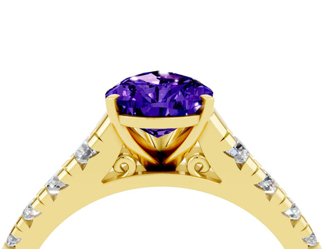 Yellow gold Pear Cut Tanzanite Solitaire Ring with Cathedral Setting and Pavé Band_4