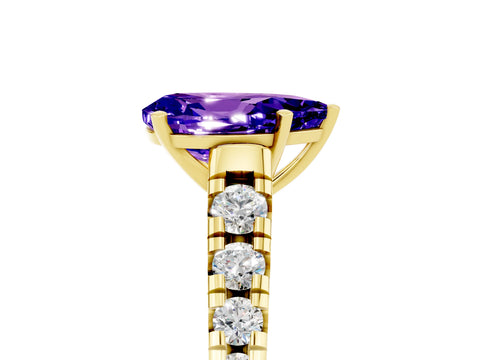 Yellow gold Pear Cut Tanzanite Solitaire Ring with Cathedral Setting and Pavé Band_5