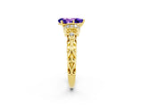 Yellow gold Pear Cut Tanzanite Solitaire Ring with Filigree Band and Four-Prong Setting_26
