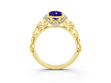 Yellow gold Pear Cut Tanzanite Solitaire Ring with Filigree Band and Four-Prong Setting_27
