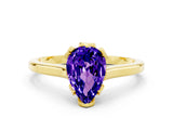 Yellow gold Pear Cut Tanzanite Solitaire Ring with Flower Prong Setting and Classic Band_12