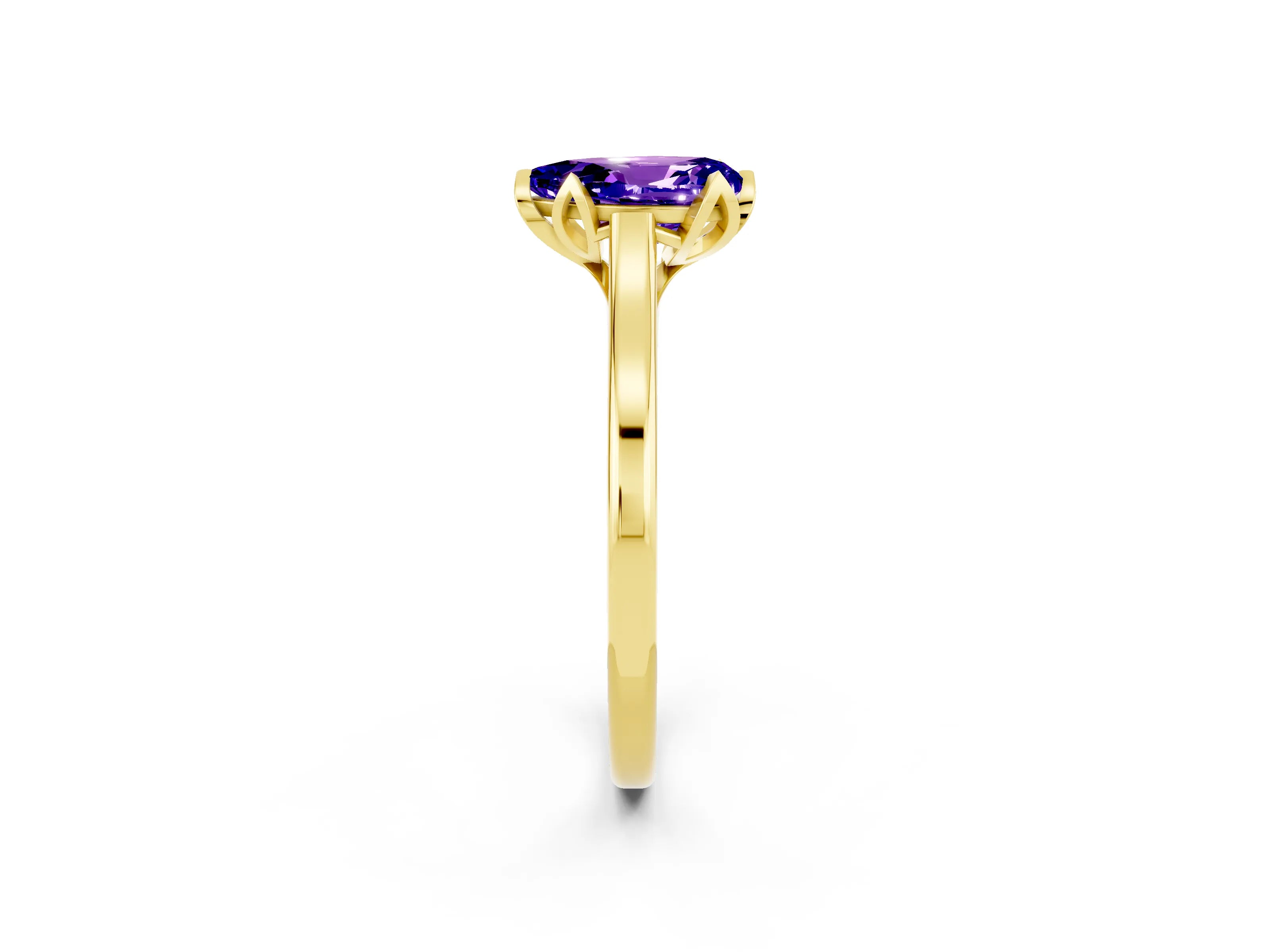 Yellow gold Pear Cut Tanzanite Solitaire Ring with Flower Prong Setting and Classic Band_14