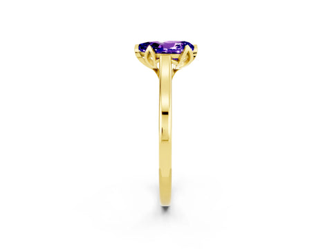 Yellow gold Pear Cut Tanzanite Solitaire Ring with Flower Prong Setting and Classic Band_14