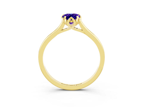 Yellow gold Pear Cut Tanzanite Solitaire Ring with Flower Prong Setting and Classic Band_15
