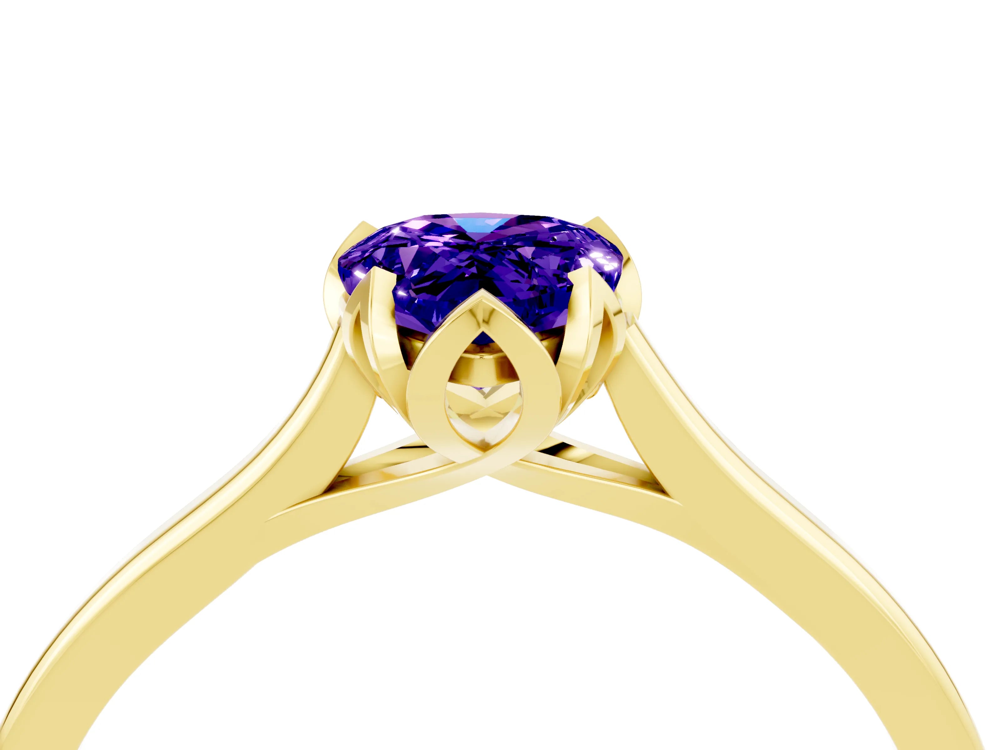 Yellow gold Pear Cut Tanzanite Solitaire Ring with Flower Prong Setting and Classic Band_16