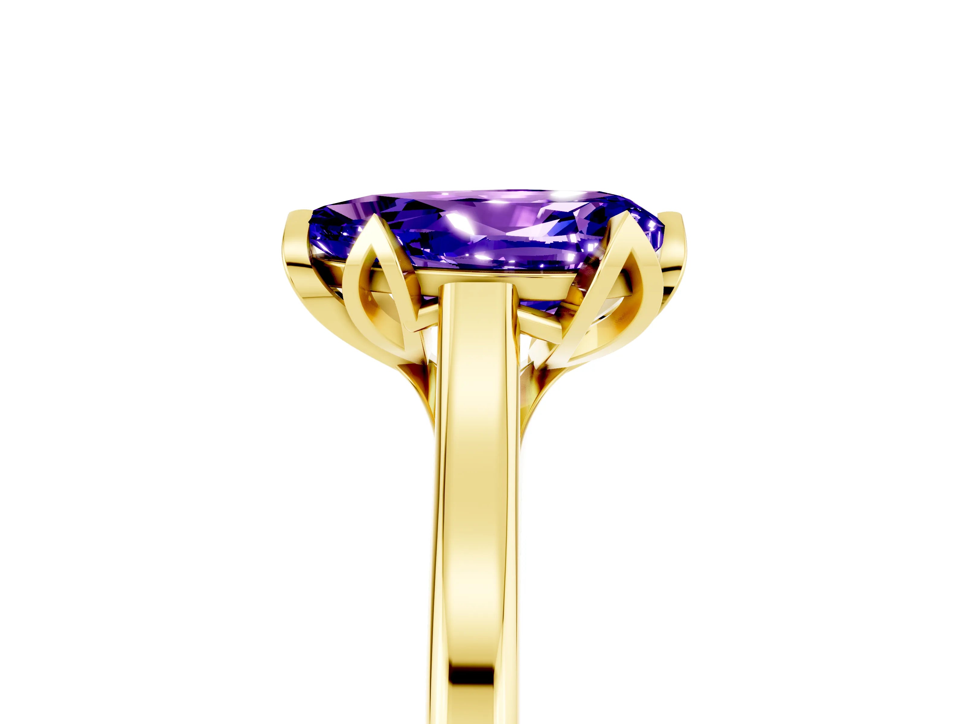 Yellow gold Pear Cut Tanzanite Solitaire Ring with Flower Prong Setting and Classic Band_17