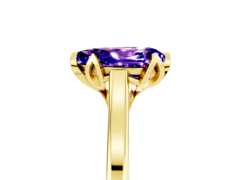 Yellow gold Pear Cut Tanzanite Solitaire Ring with Flower Prong Setting and Classic Band_17